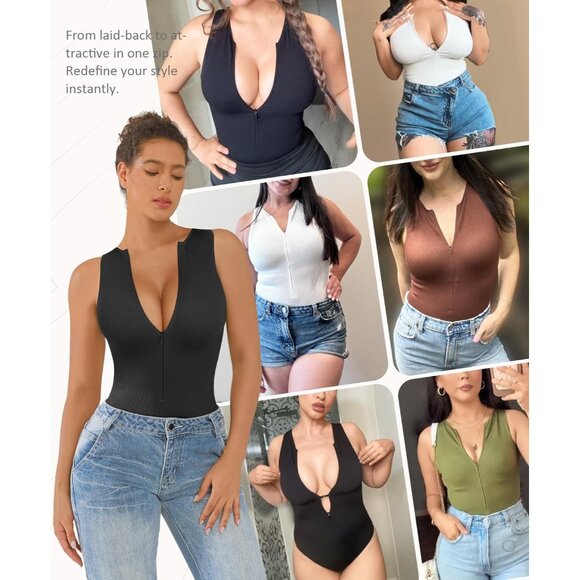 Women Seamless Zip Up Bodysuit Black Large Slimming Soft Fabric - Picture 5 of 6